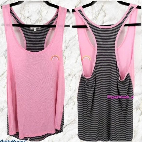PJ Salvage Pink Rainbow Stripe Modal Tank Top - Picture 1 of 5